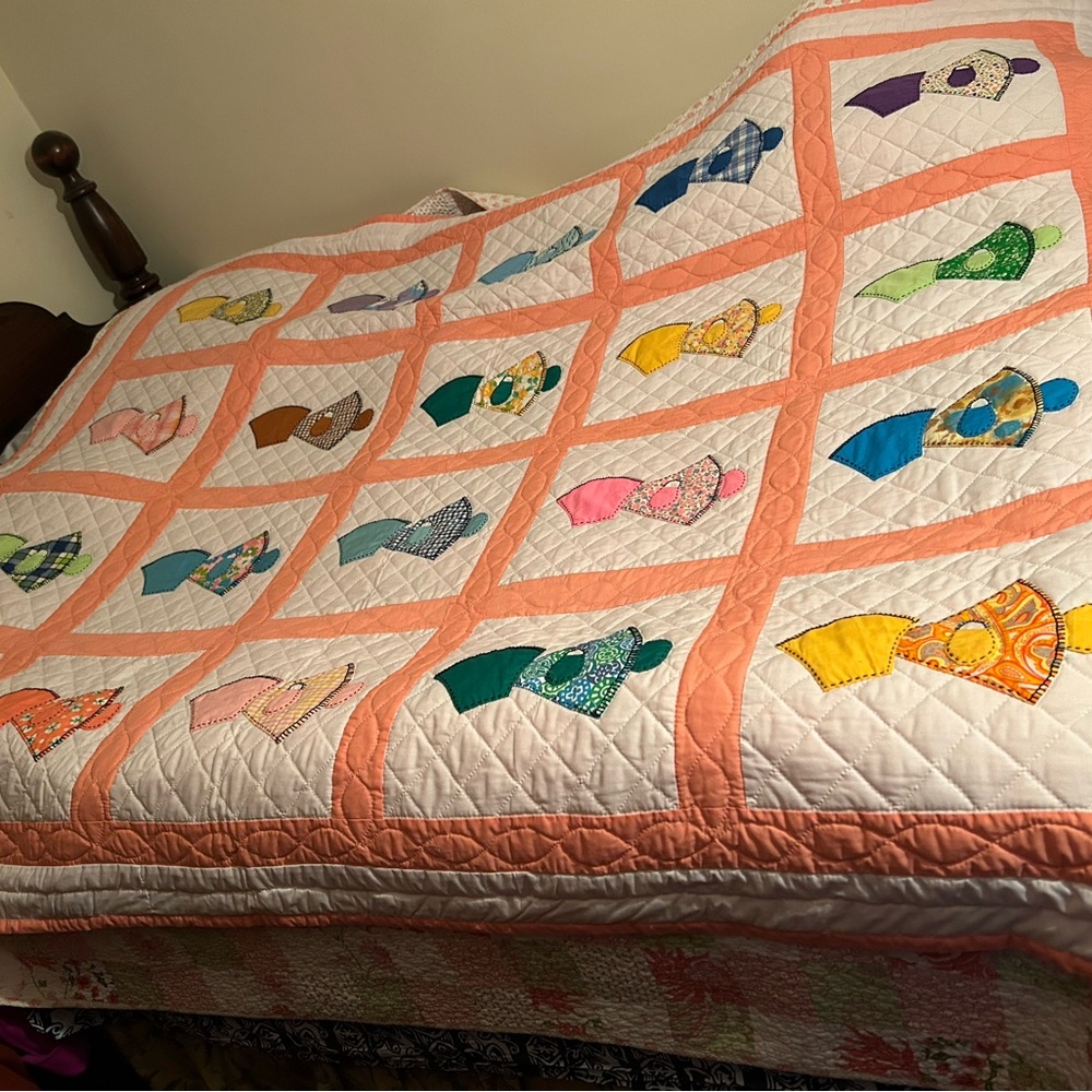 Homemade patchwork hand stitched quilt, double